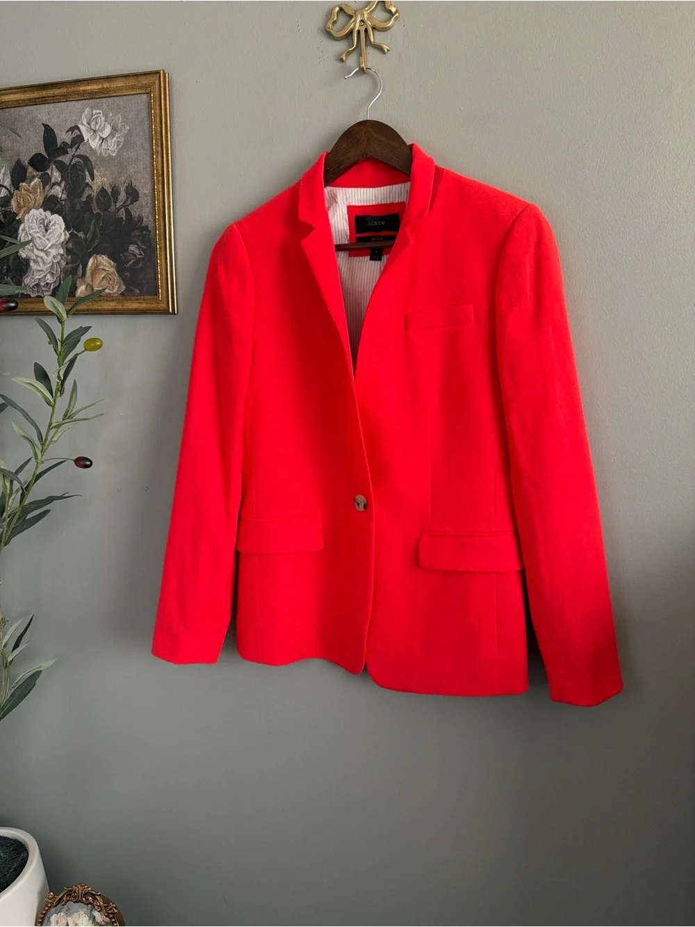 J.Crew Recent Coral Orange Wool Blend One Button Blazer Jacket Size 4 Preppy